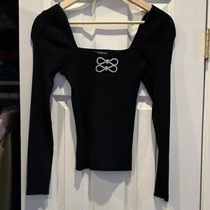 Generation Love Black Ribbed Blouse with Bow Detail NWOT